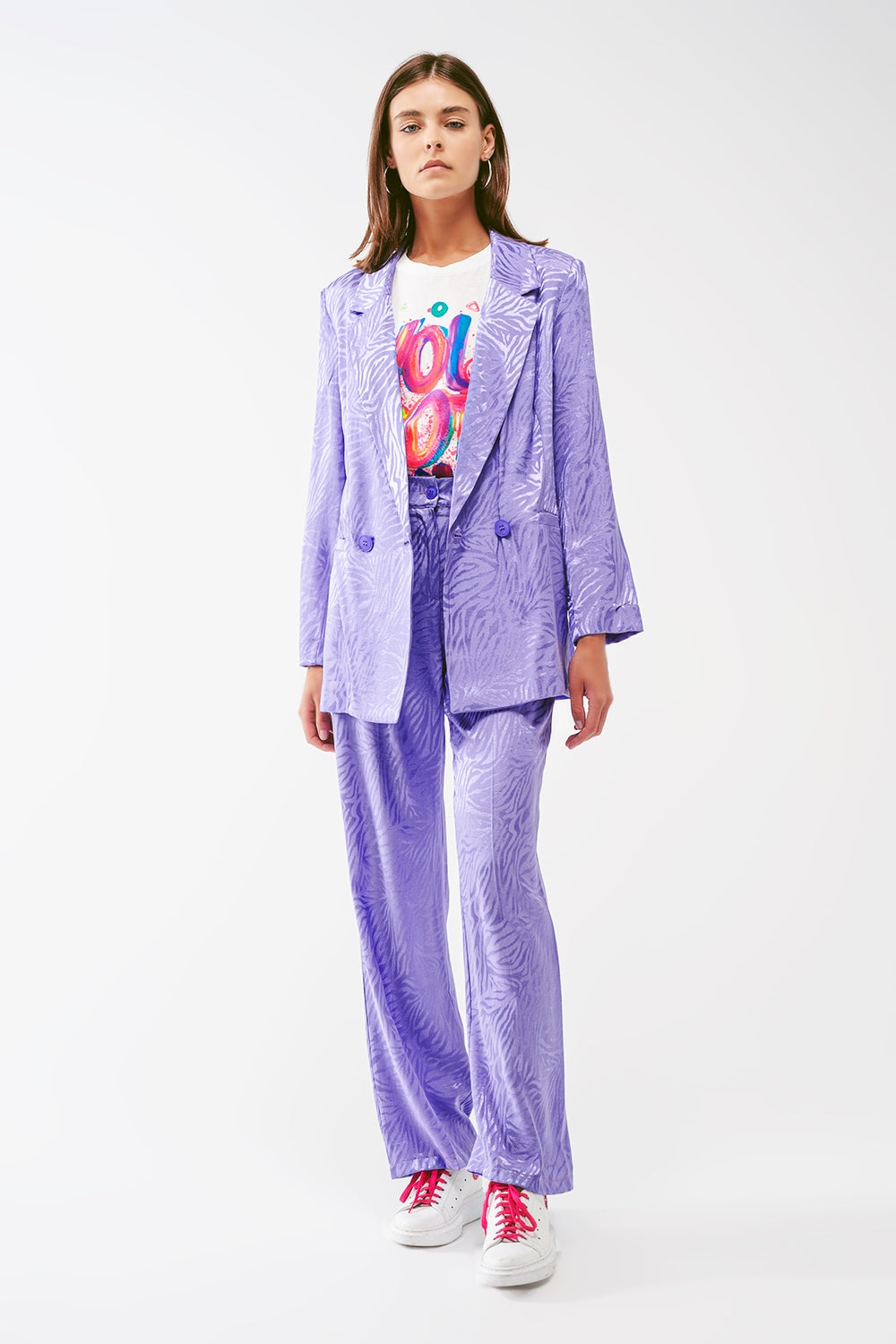 Blazer oversize con estampado de cebra en morado