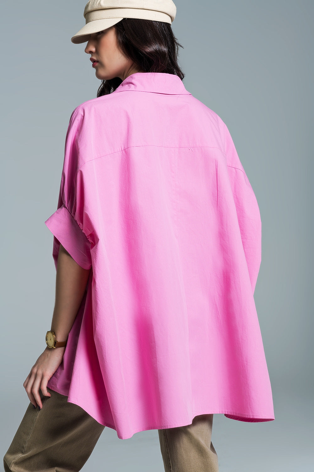 Blusa oversize rosa de manga corta