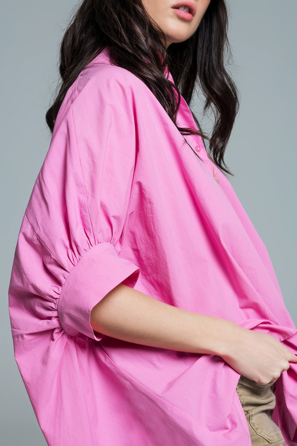 Blusa oversize rosa de manga corta