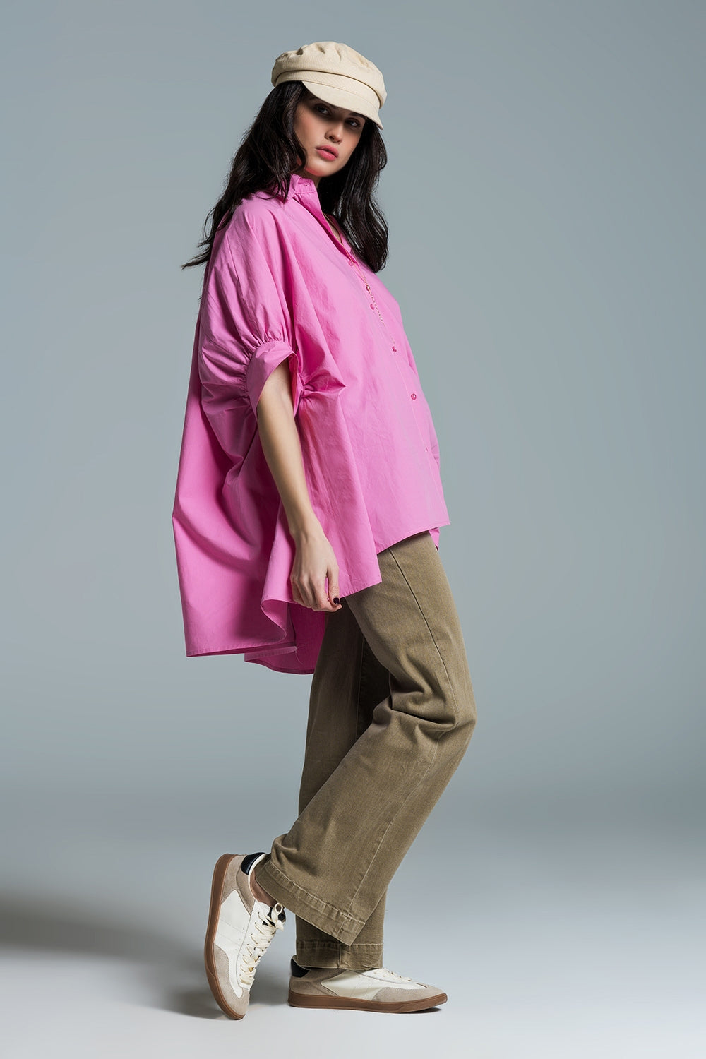 Blusa oversize rosa de manga corta