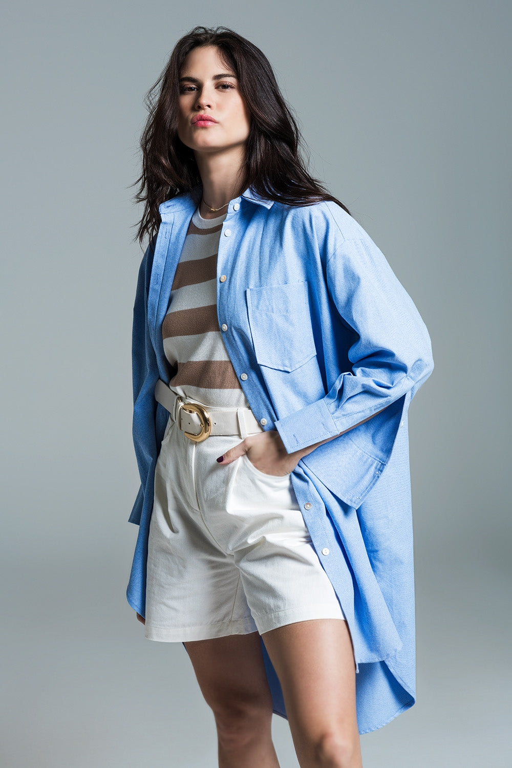 Camisa azul claro 3/4 boyfriend