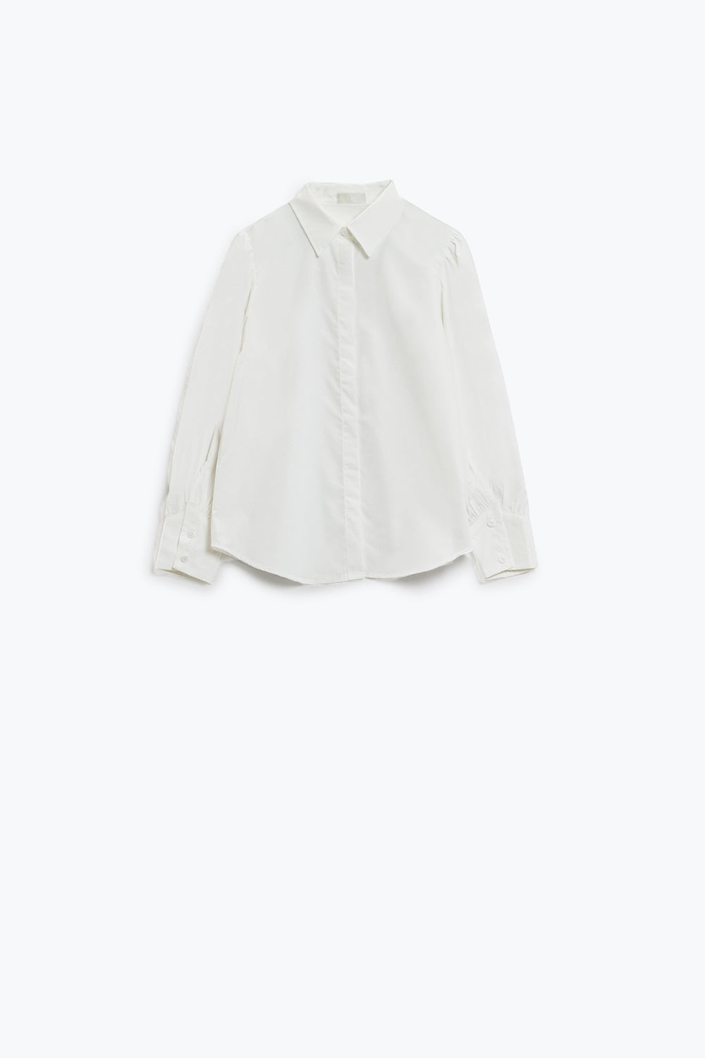 Camisa blanca basica de poplin de manga larga globo
