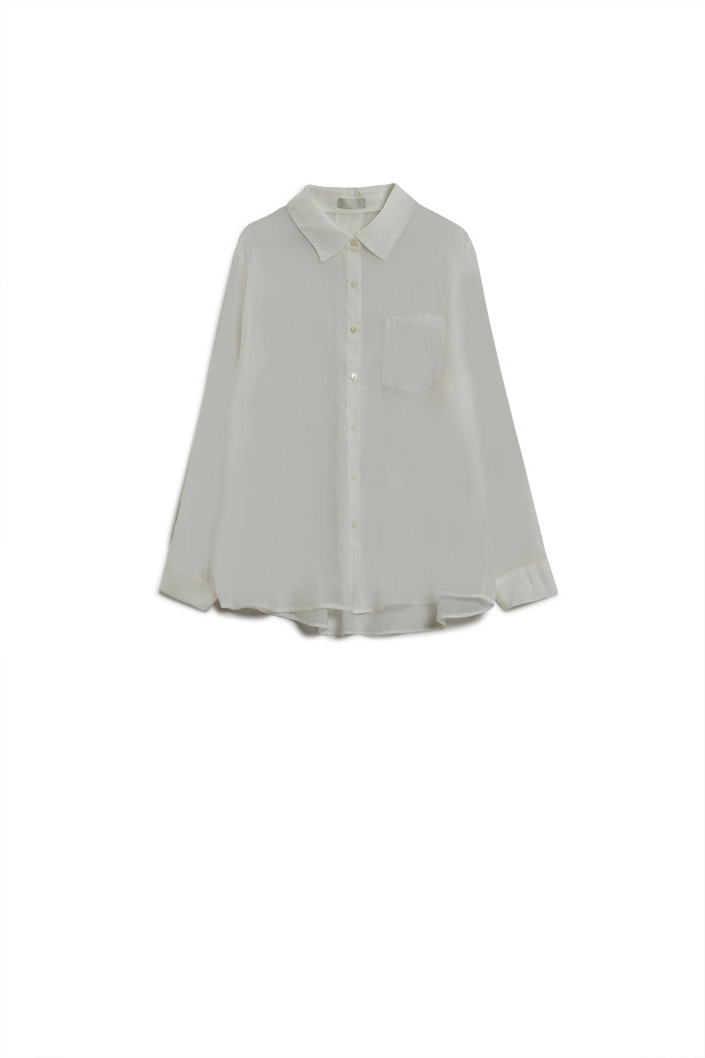 Camisa de tencel semitransparente con bolsillo en el pecho en color blanco