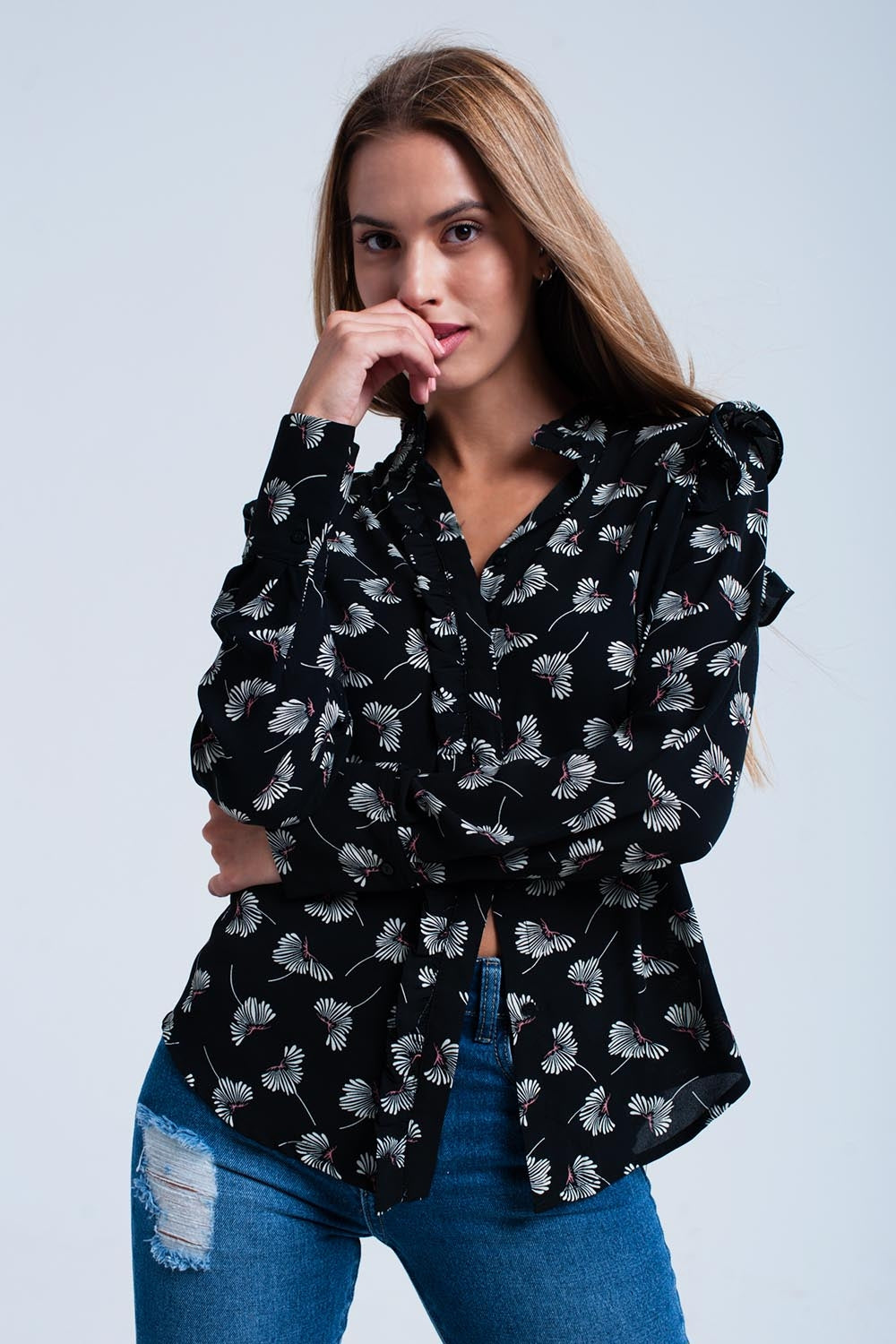 Camisa estampado floral negra