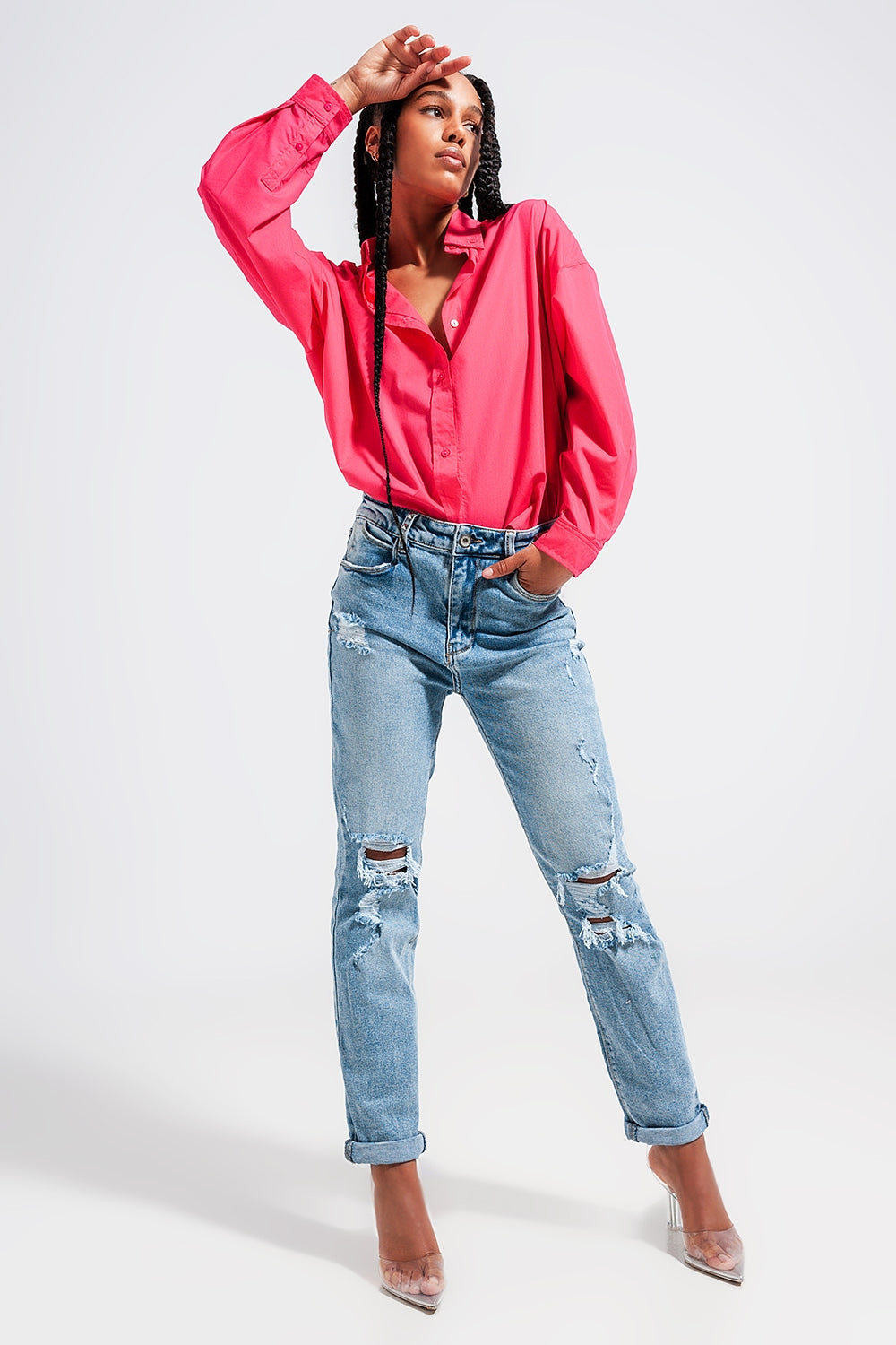 Camisa fuchsia con botones delanteros