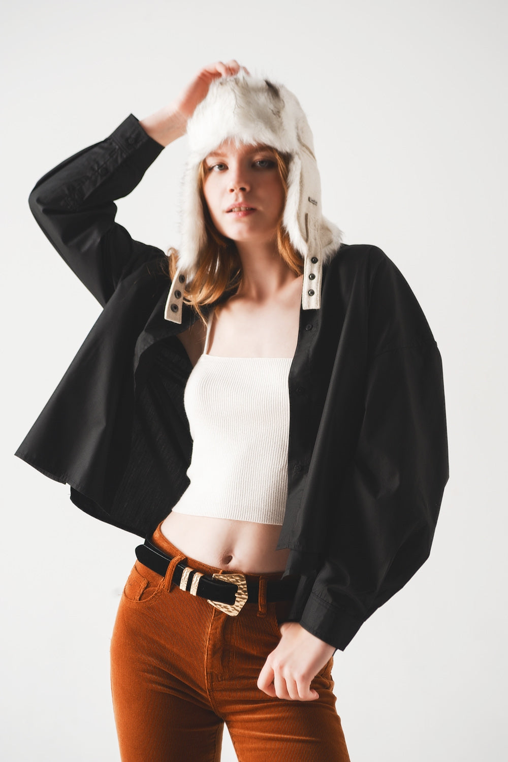 Camisa oversize en mezcla de algodón negra