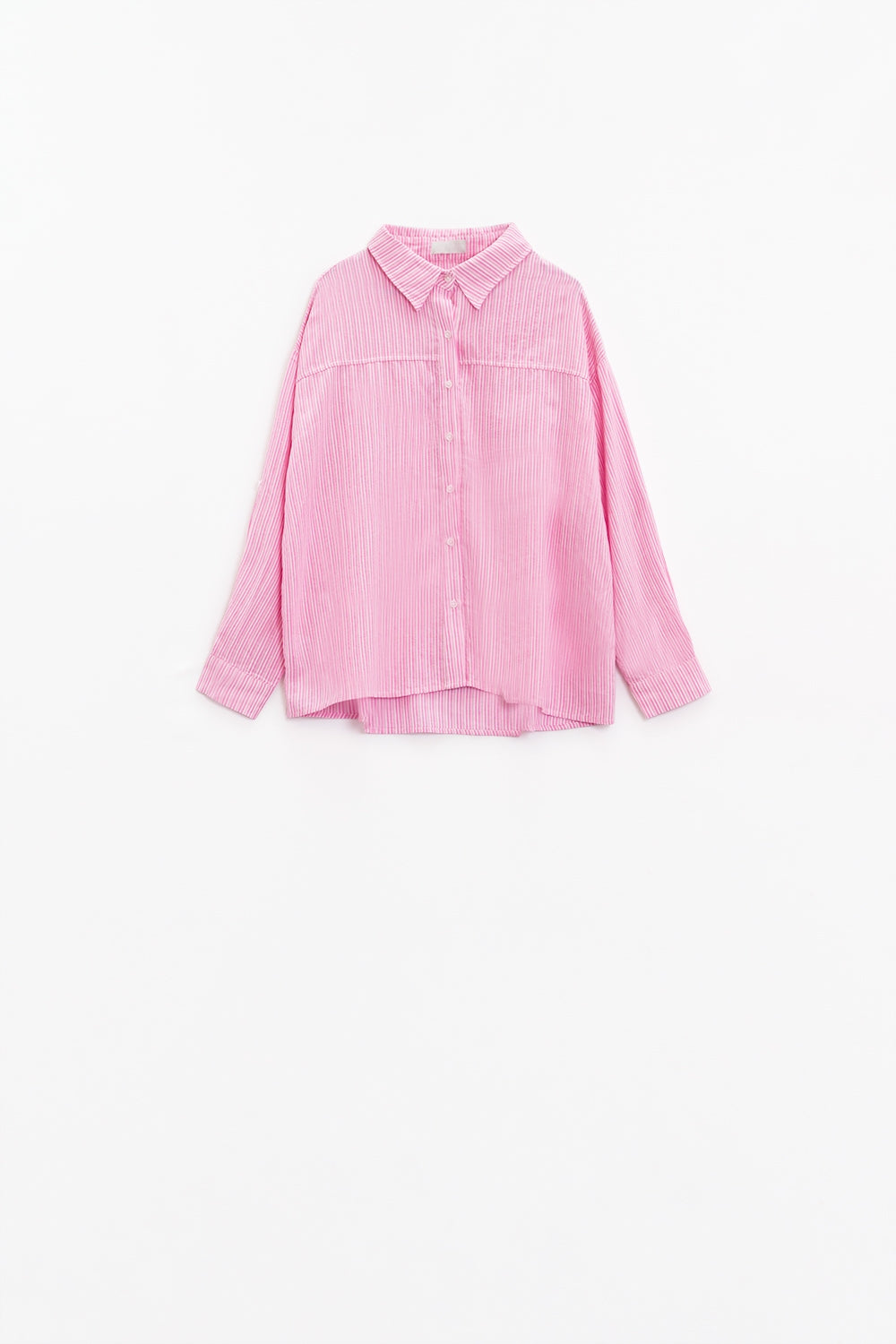 Camisa relajada de rayas finas en rosa