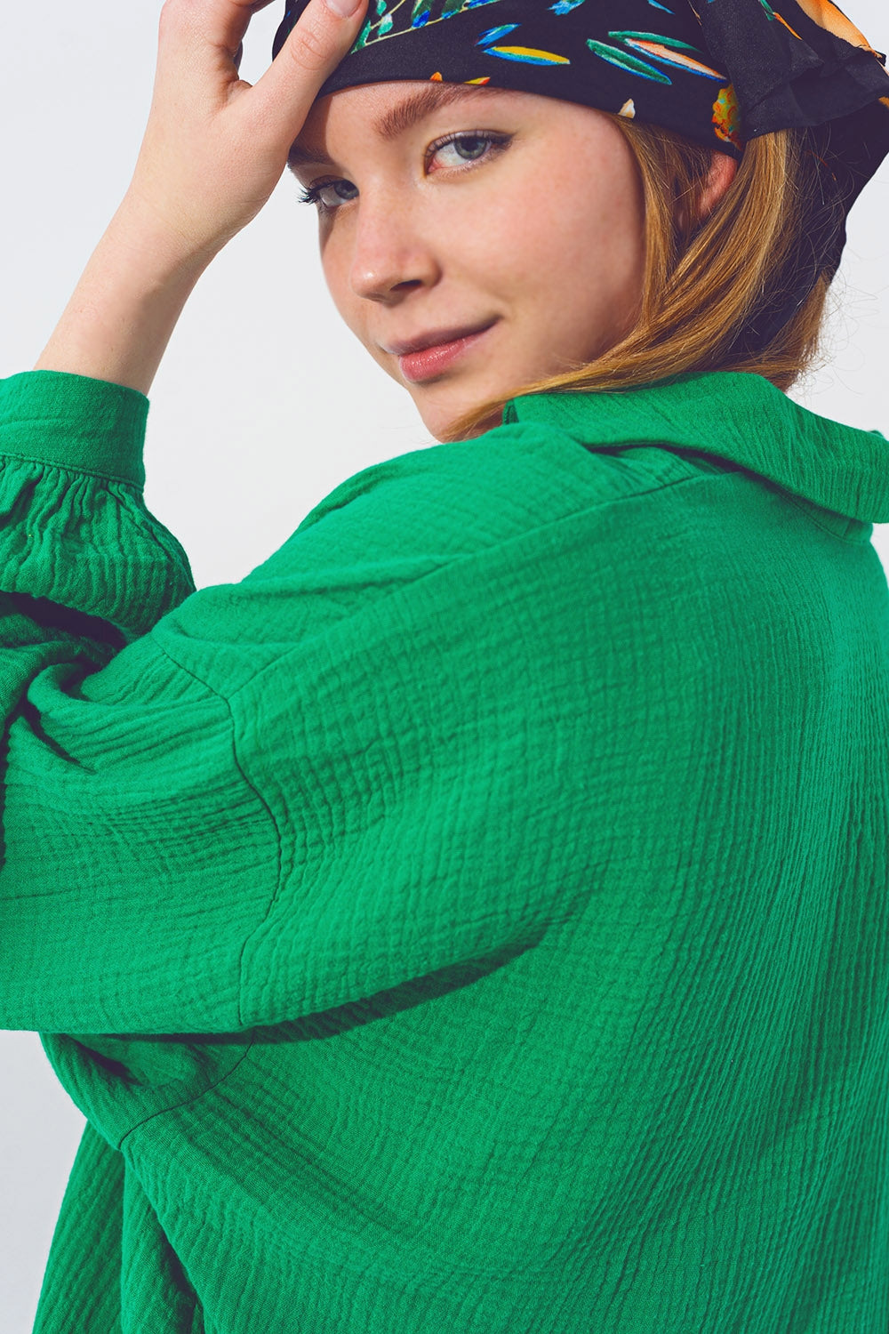 Camisa Texturizada Extragrande de Corte Holgado en Verde