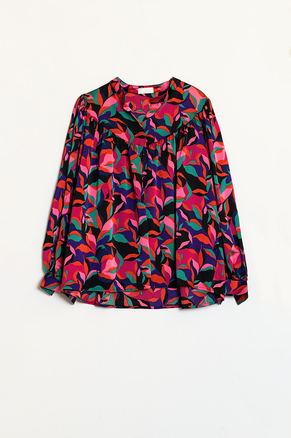 Q2 Camisa voluminosa extragrande con estampado abstracto de hojas coloridas