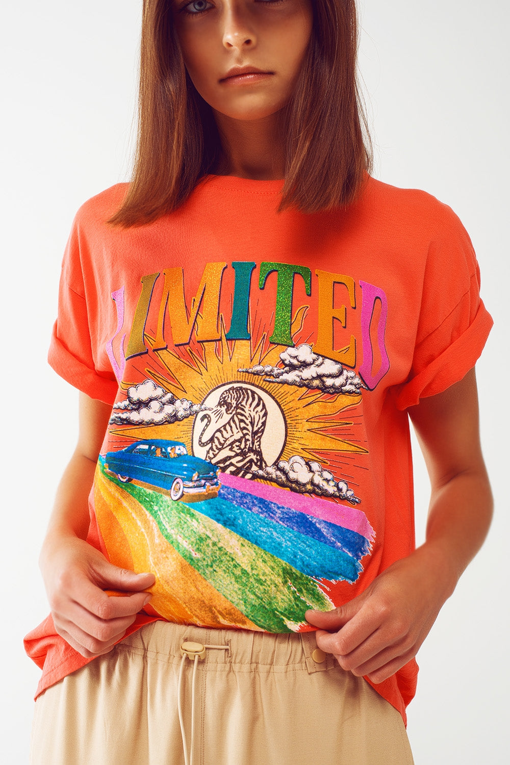 Camiseta con estampado gráfico Limited en naranja