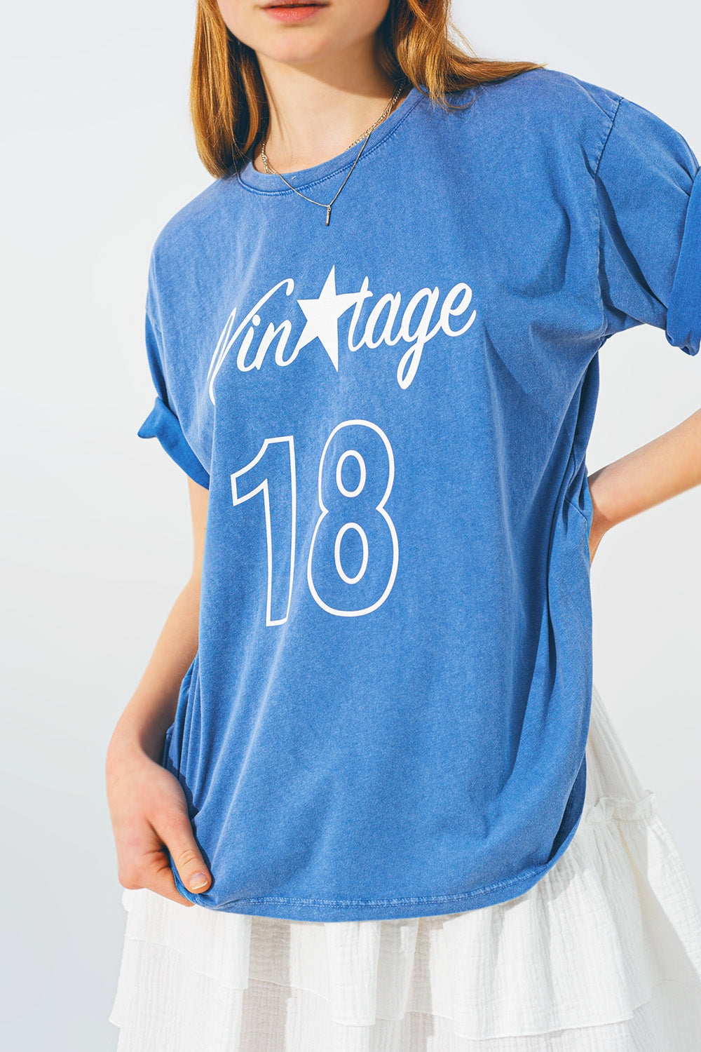 Camiseta con Texto Vintage 18 en Azul