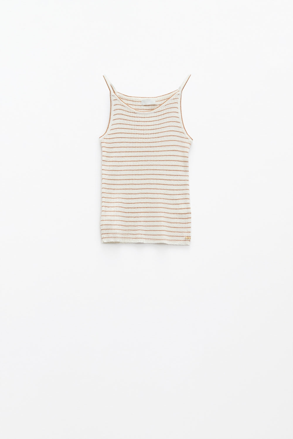 Camiseta de tirantes básica de canalé a rayas en blanco y marrón