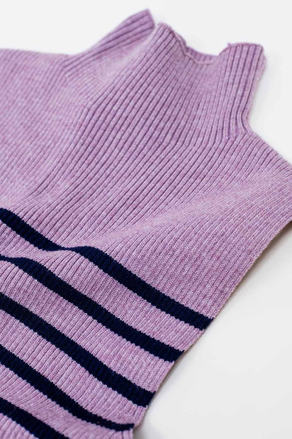 Camiseta De Tirantes Con Cuello De Tortuga A Rayas En Lavander