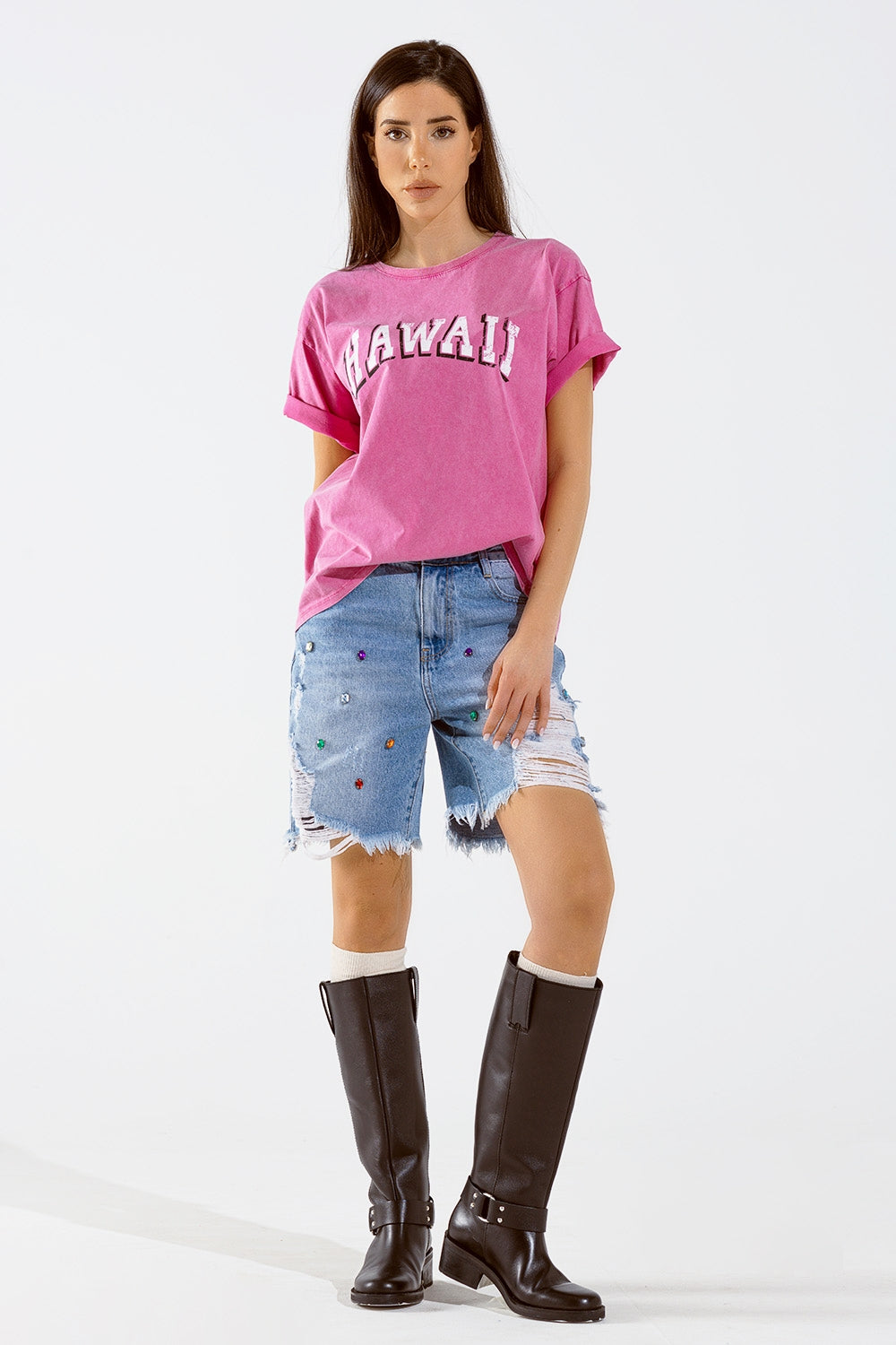 Camiseta Hawaii Efecto Lavado En Fuschia