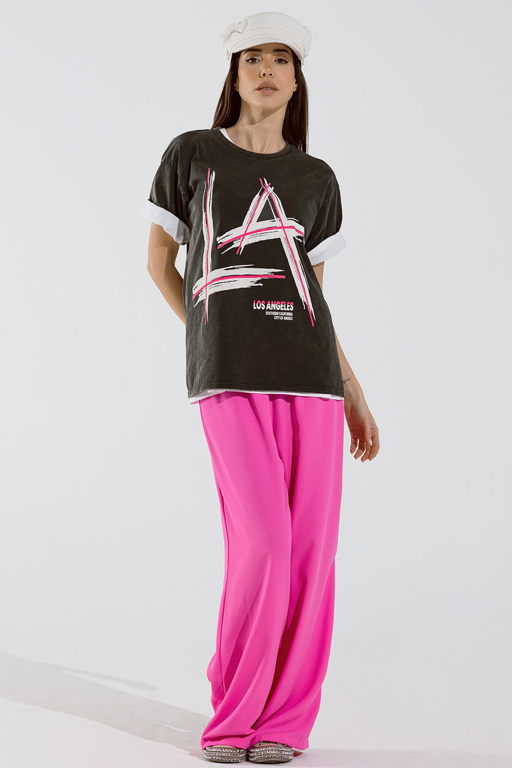 Camiseta holgada negra estampada logo LA Los Angeles