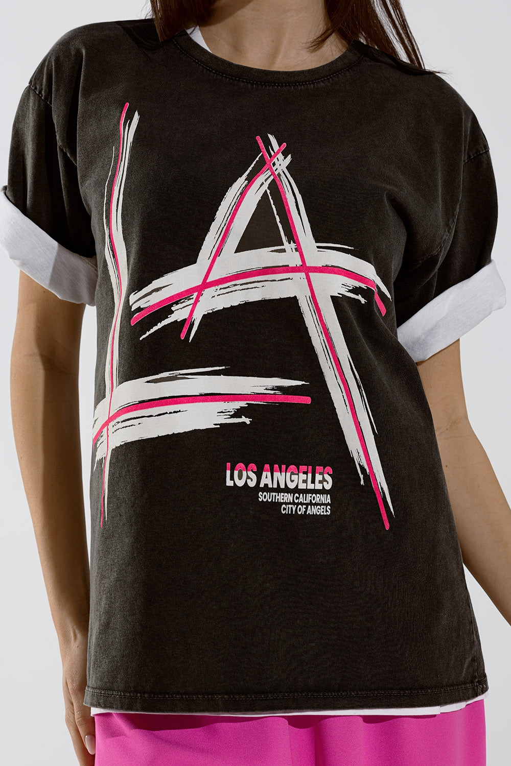 Camiseta holgada negra estampada logo LA Los Angeles