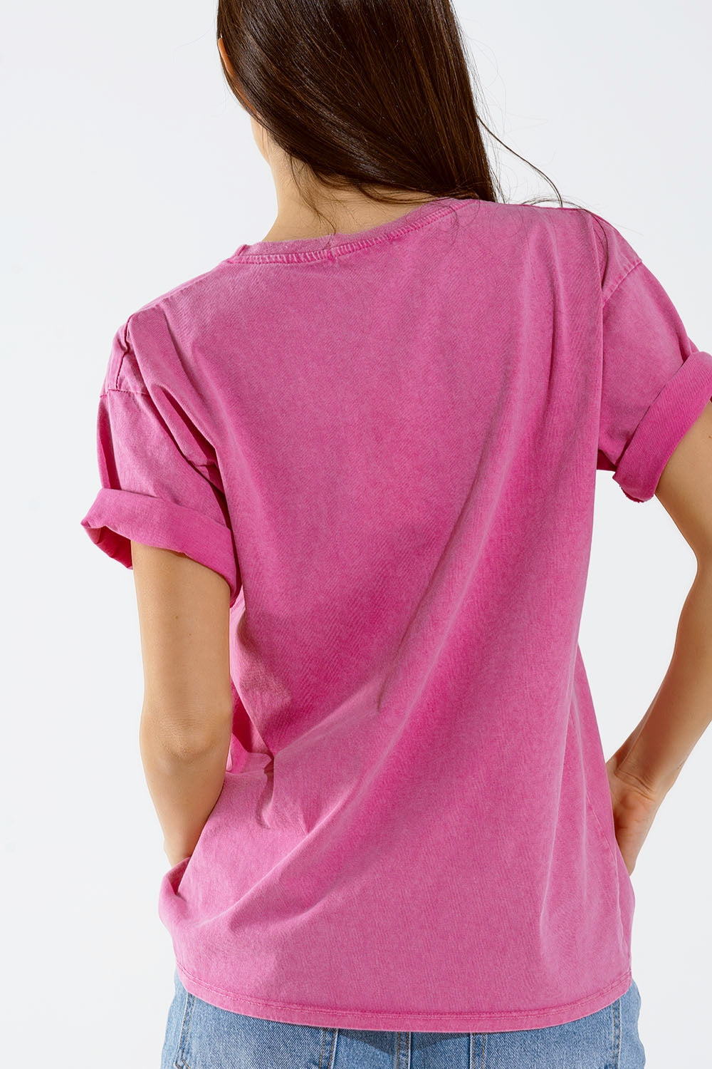 Camiseta oversize fucsia estampada LA Los Angeles en blanco y fucsia