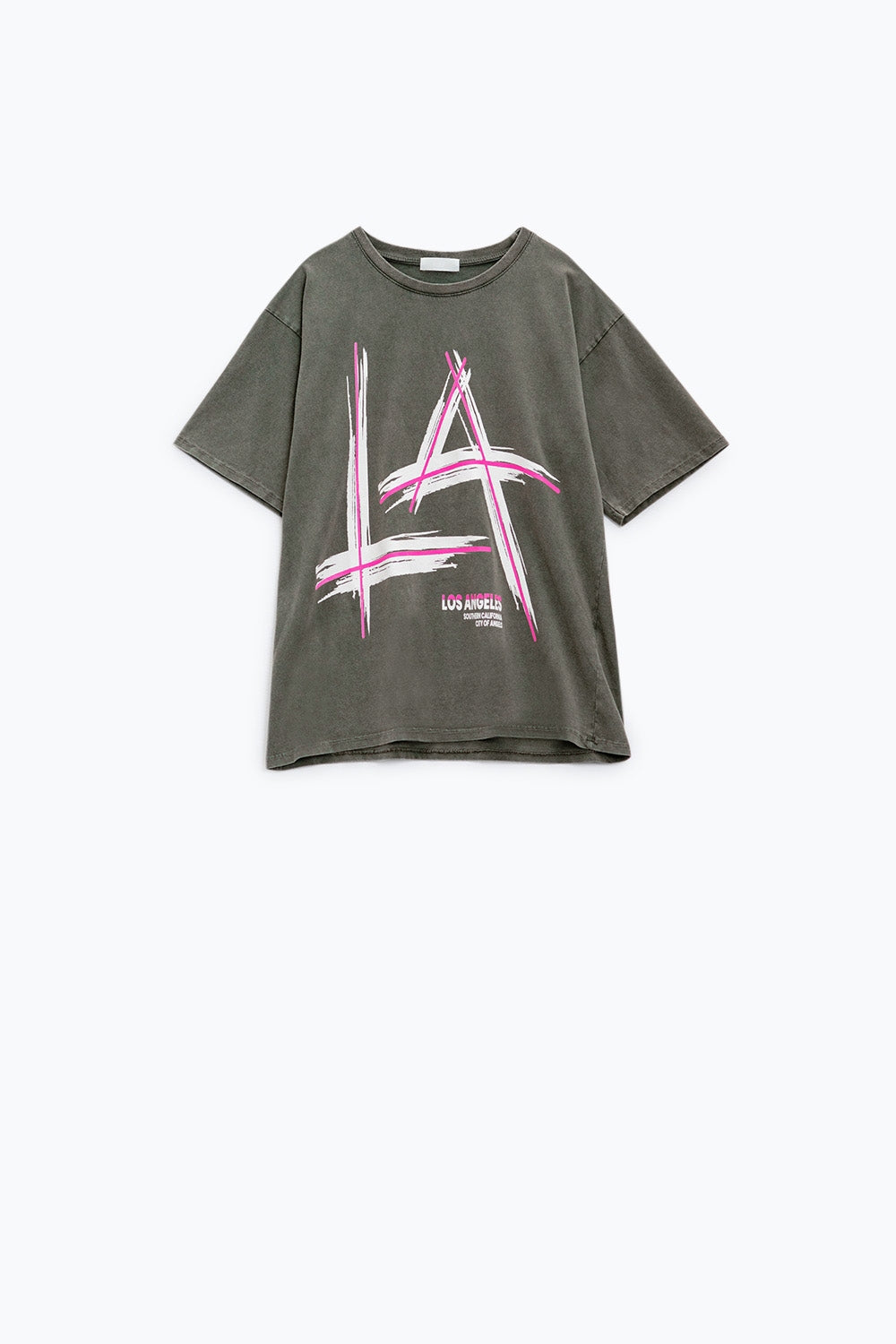 Camiseta oversize gris Estampados LA Los Angeles Los Angeles en rosa y blanco