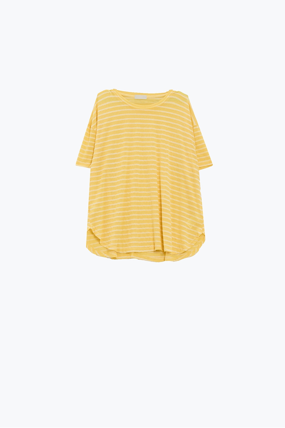 Camiseta relajada de rayas con cuello redondo en amarillo