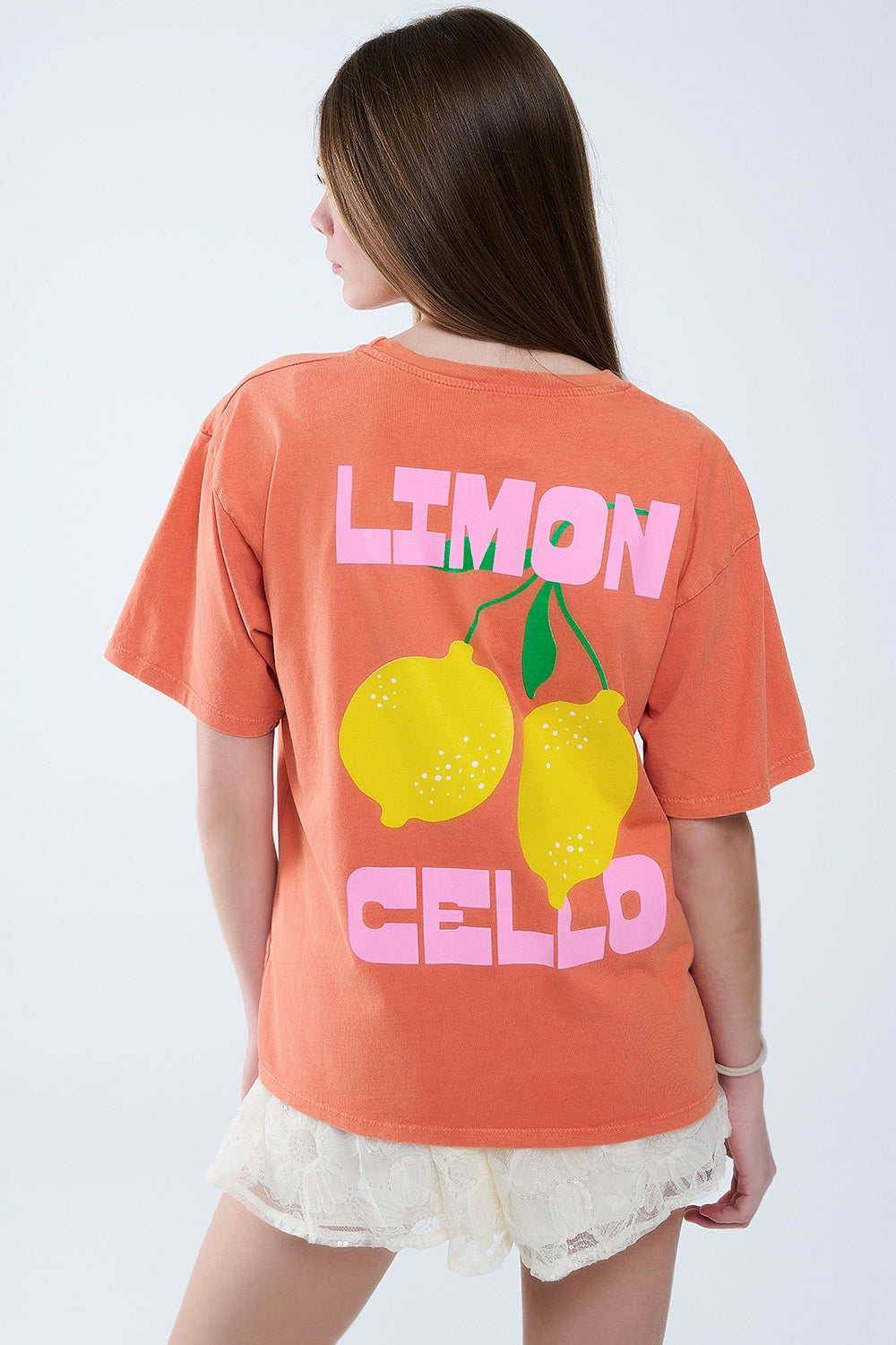 camiseta relajada naranja con estampado de limones