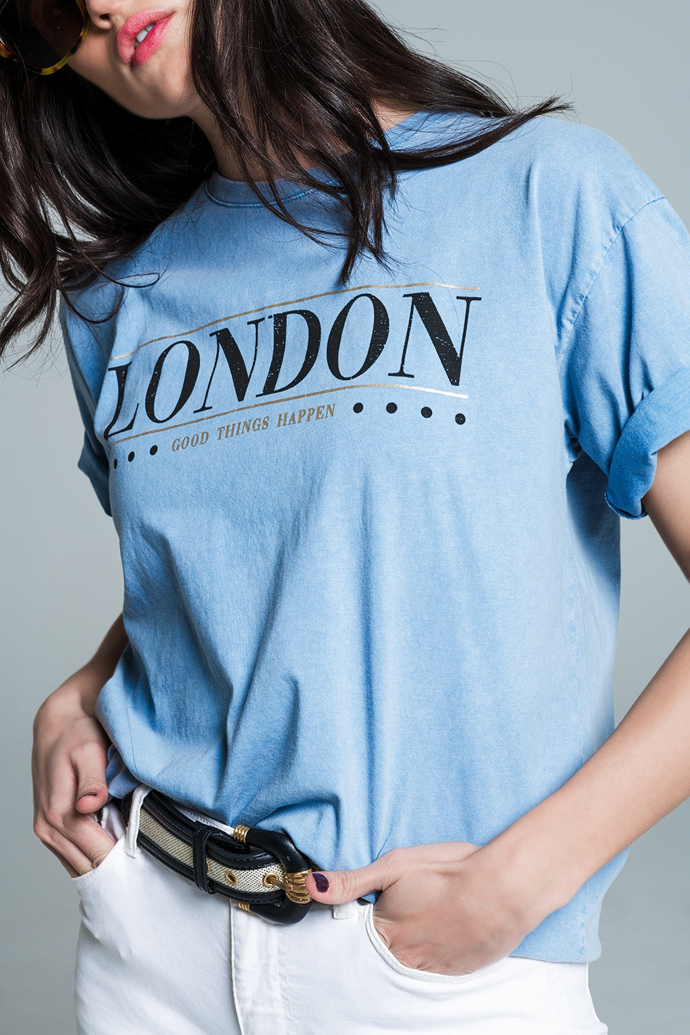 camiseta relaxed fit en baby bue lavado con logotipo de londres