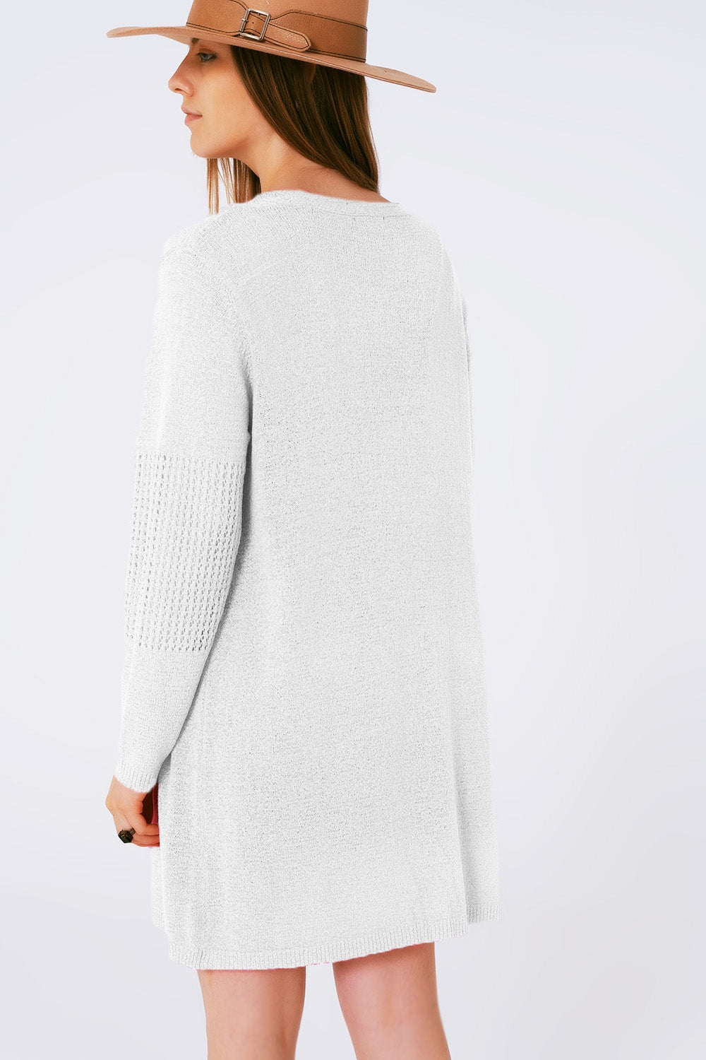 Cárdigan de Croché con Cordón de Ajuste en Blanco