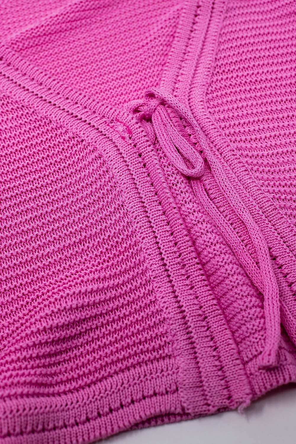 Cárdigan de punto de manga larga acampanada en fucsia Con detalle de nudo