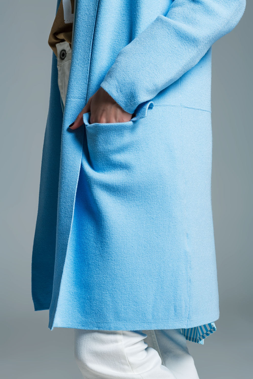 Cárdigan maxi de cuello oversize en azul bebé