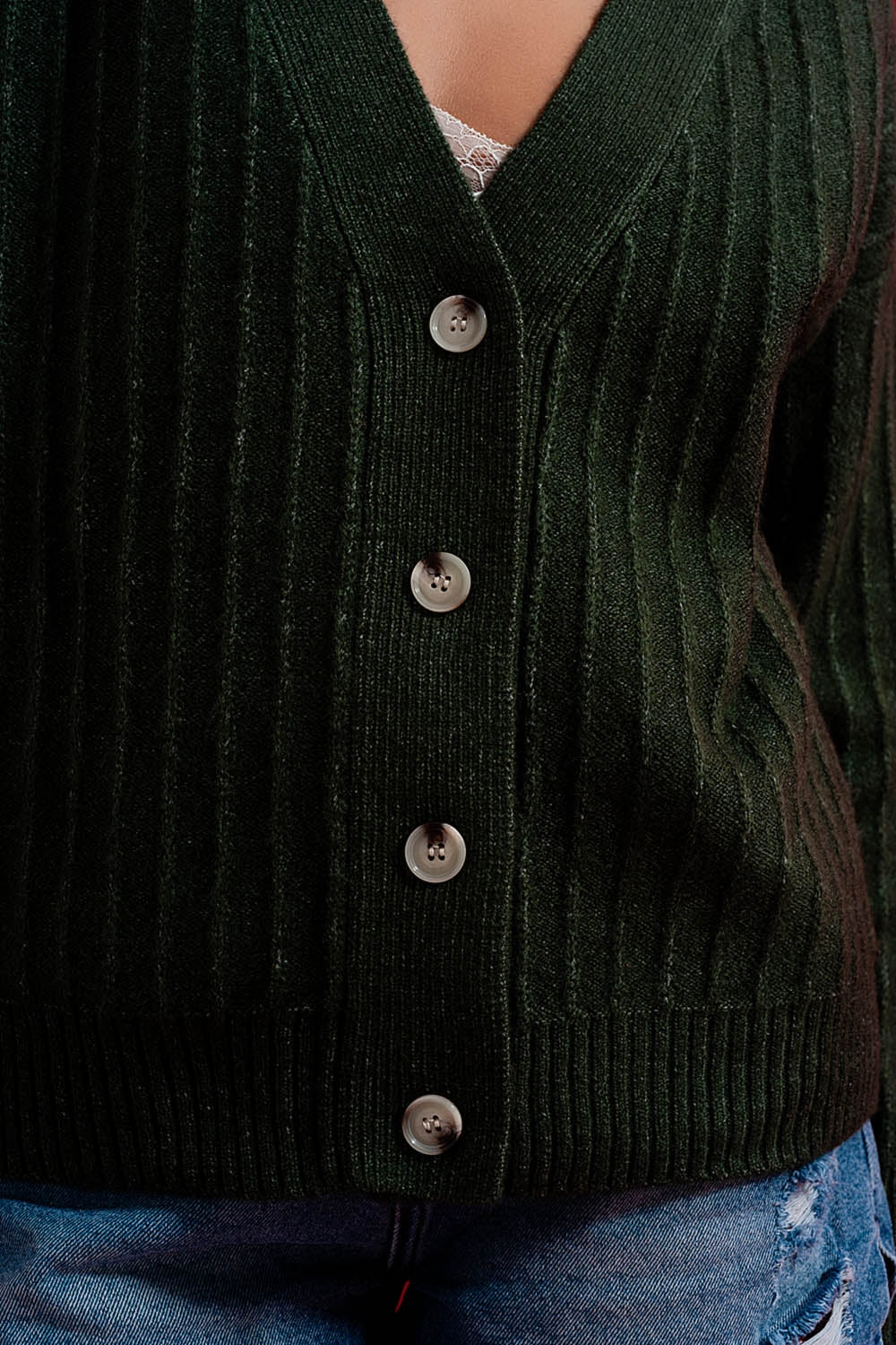 Cárdigan verde de canalé