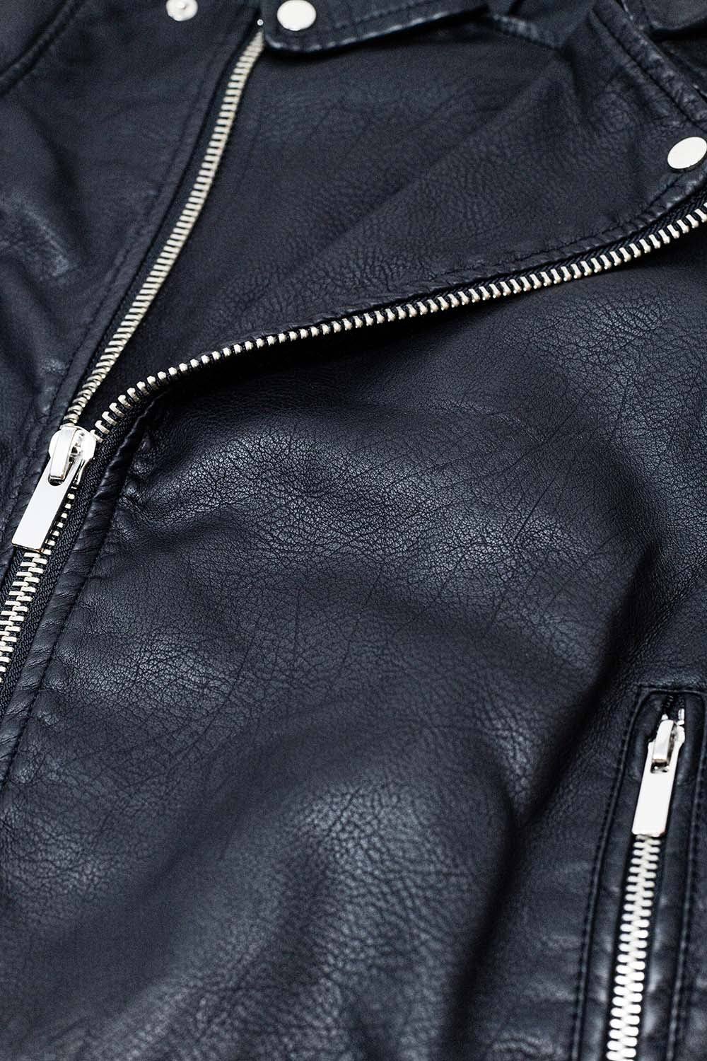Cazadora biker de piel sintética negra