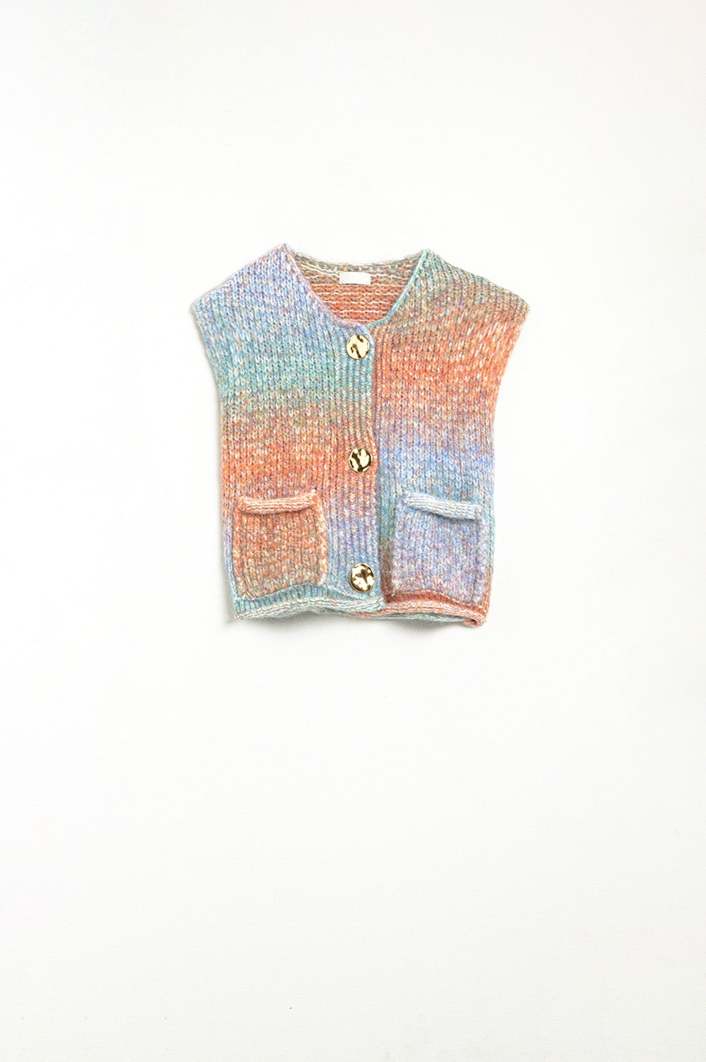 Chaleco de punto naranja degradado con botones dorados