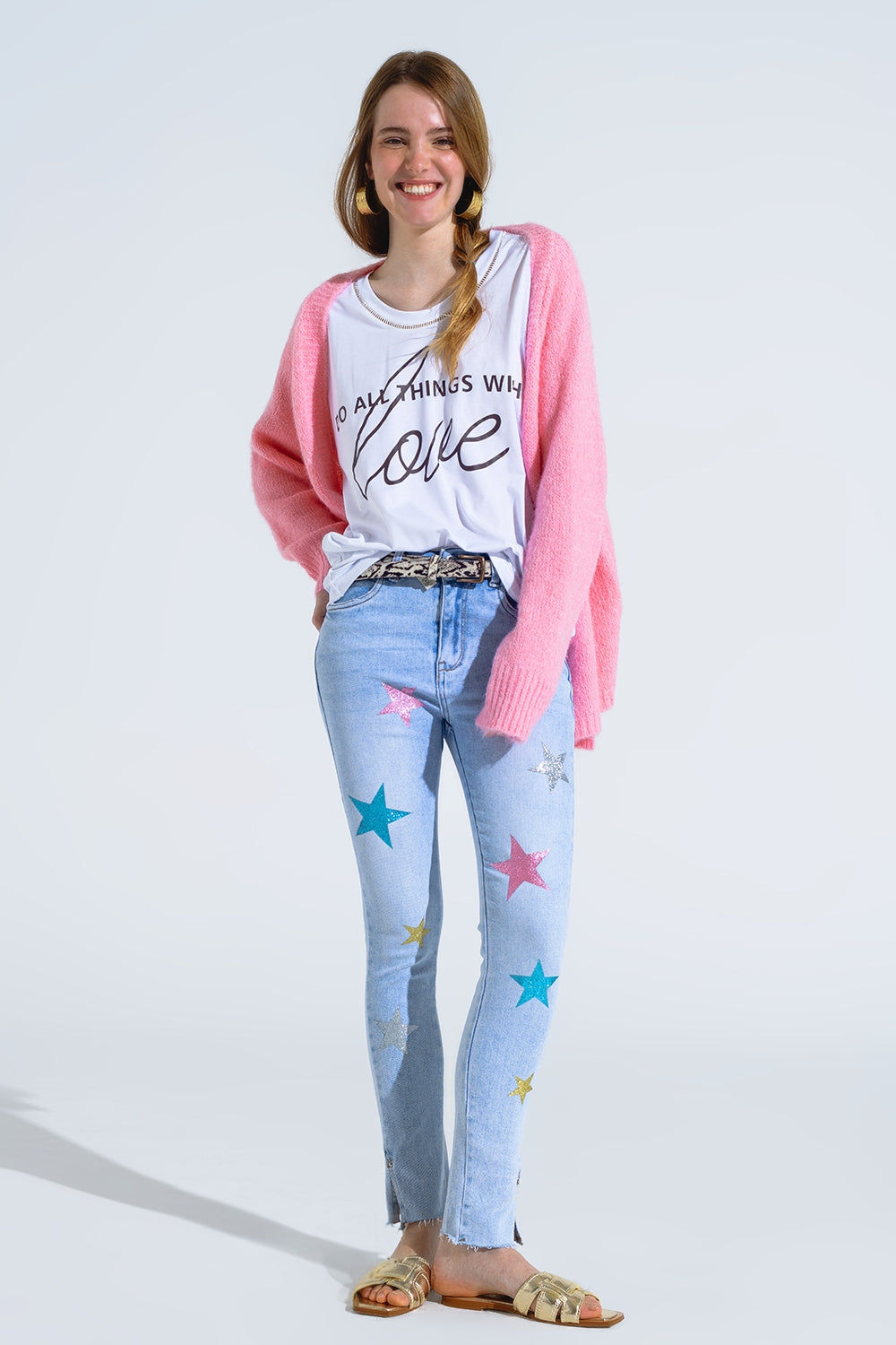 Chaqueta abierta oversize de punto mullido en rosa con canalé en ellos y en los puños