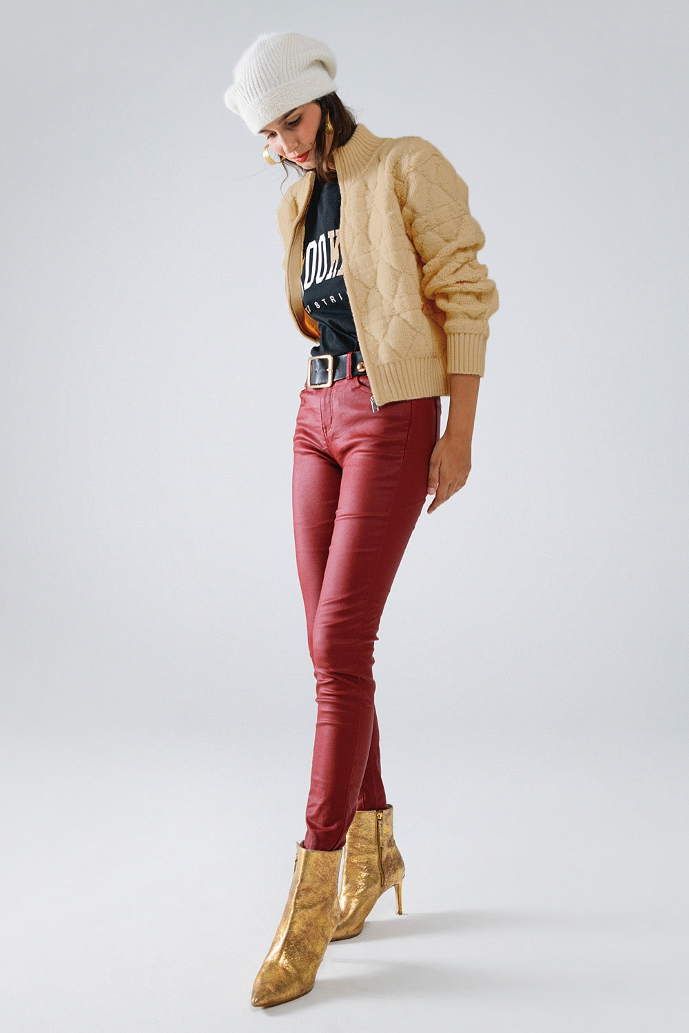Chaqueta bomber de suave punto grueso en color camel