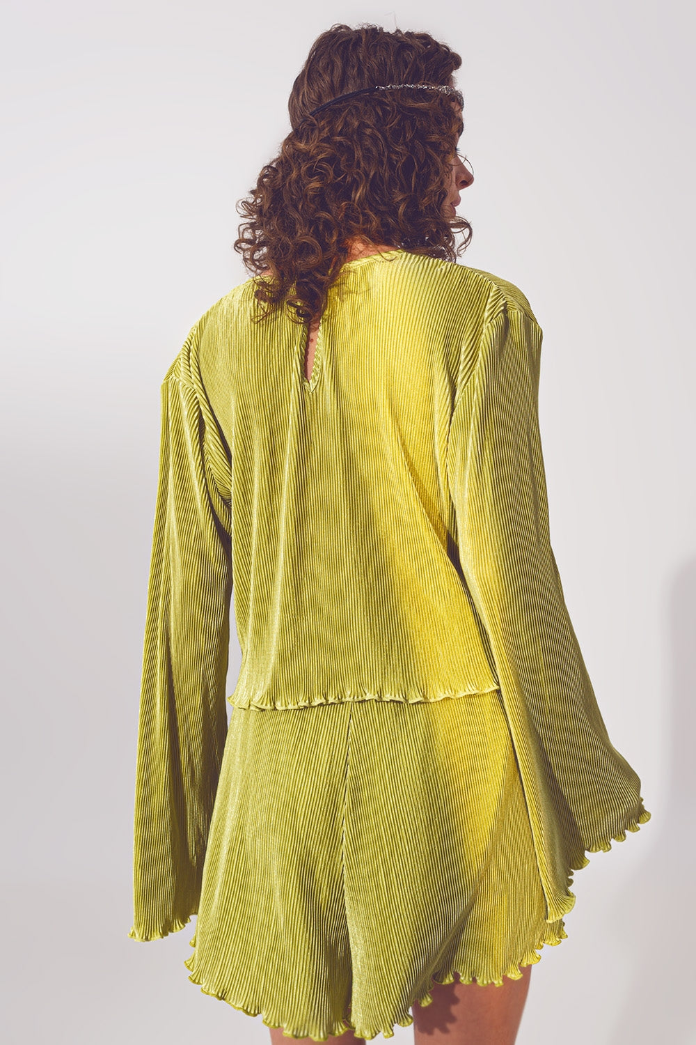 Crop Top plisado de cuello redondo en verde