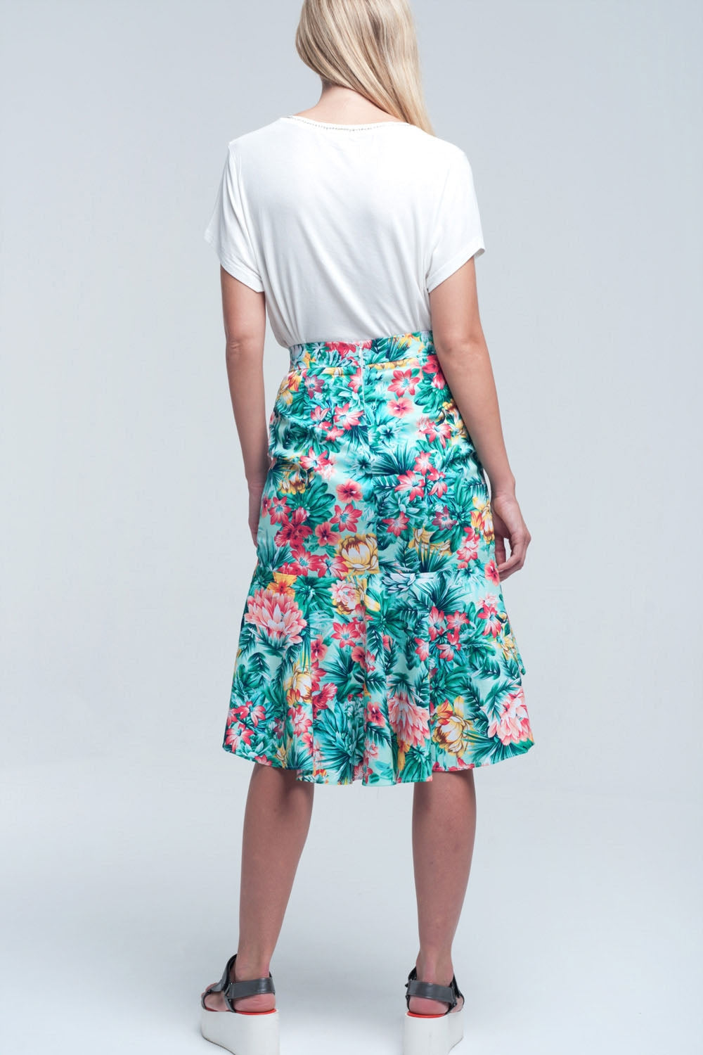 Falda floral asimétrica de color verde