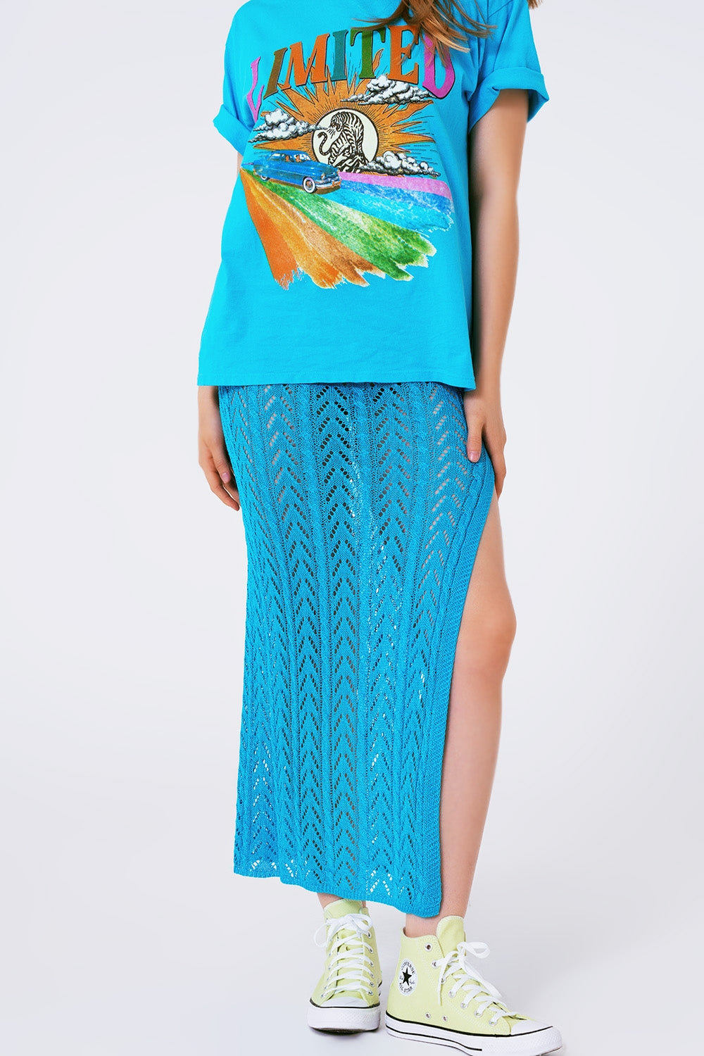 Falda maxi de ganchillo en azul