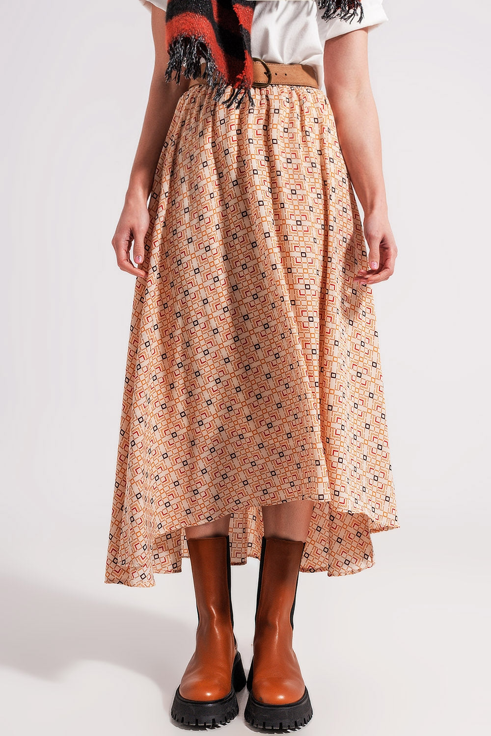 Falda midi con estampado geométrico estilo años 90