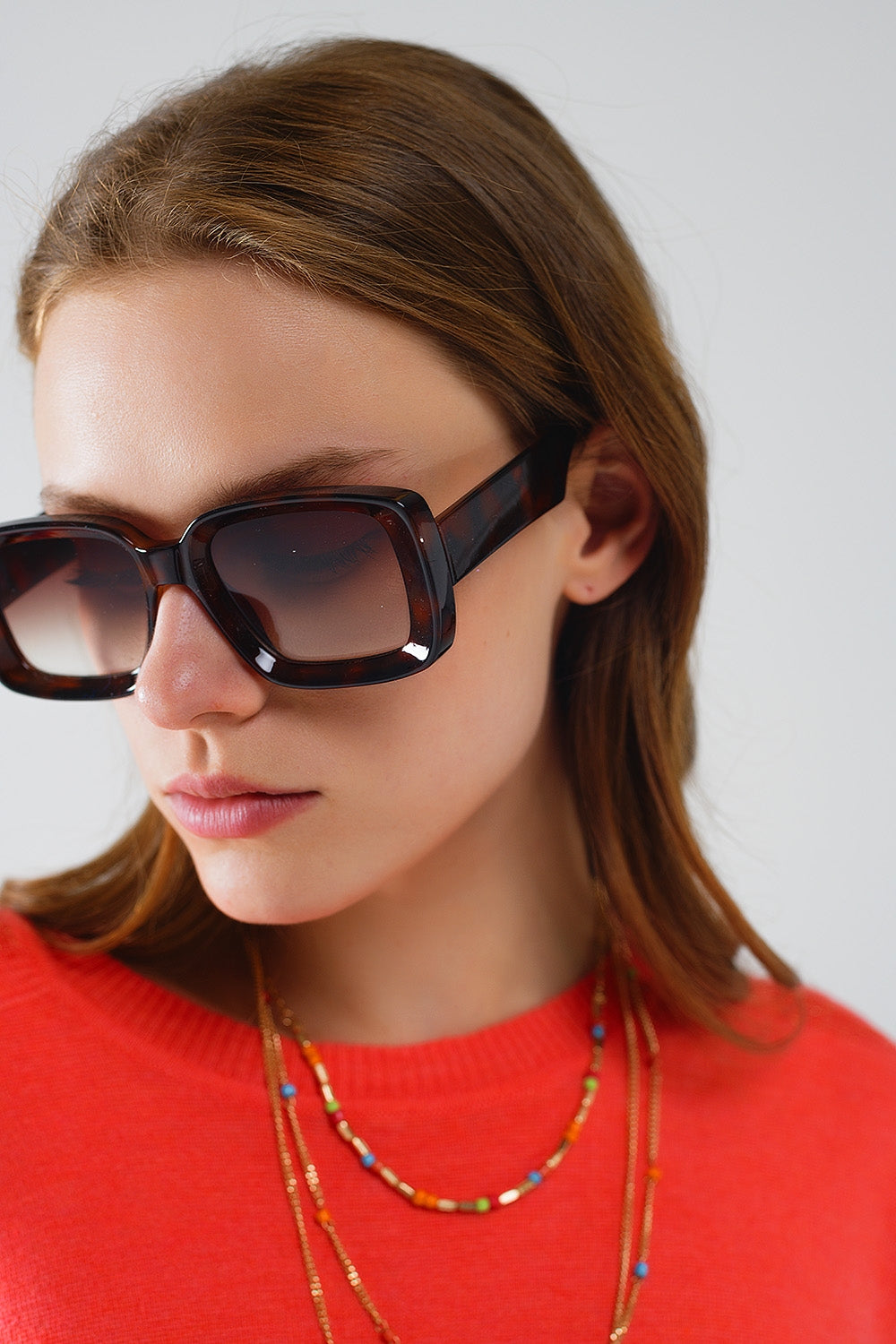 Gafas de sol rectangulares oversize con montura ancha en marrón