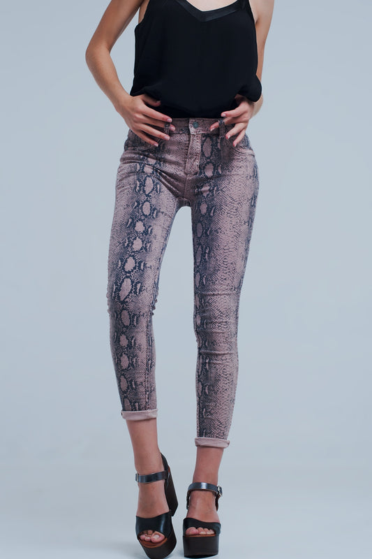 Q2 Jeans estampado animal rosa reversibles