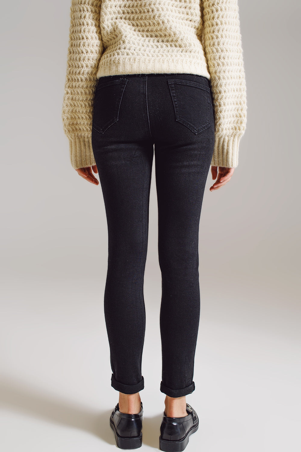 Jeans skinny con Strass Embellecidos en Negro