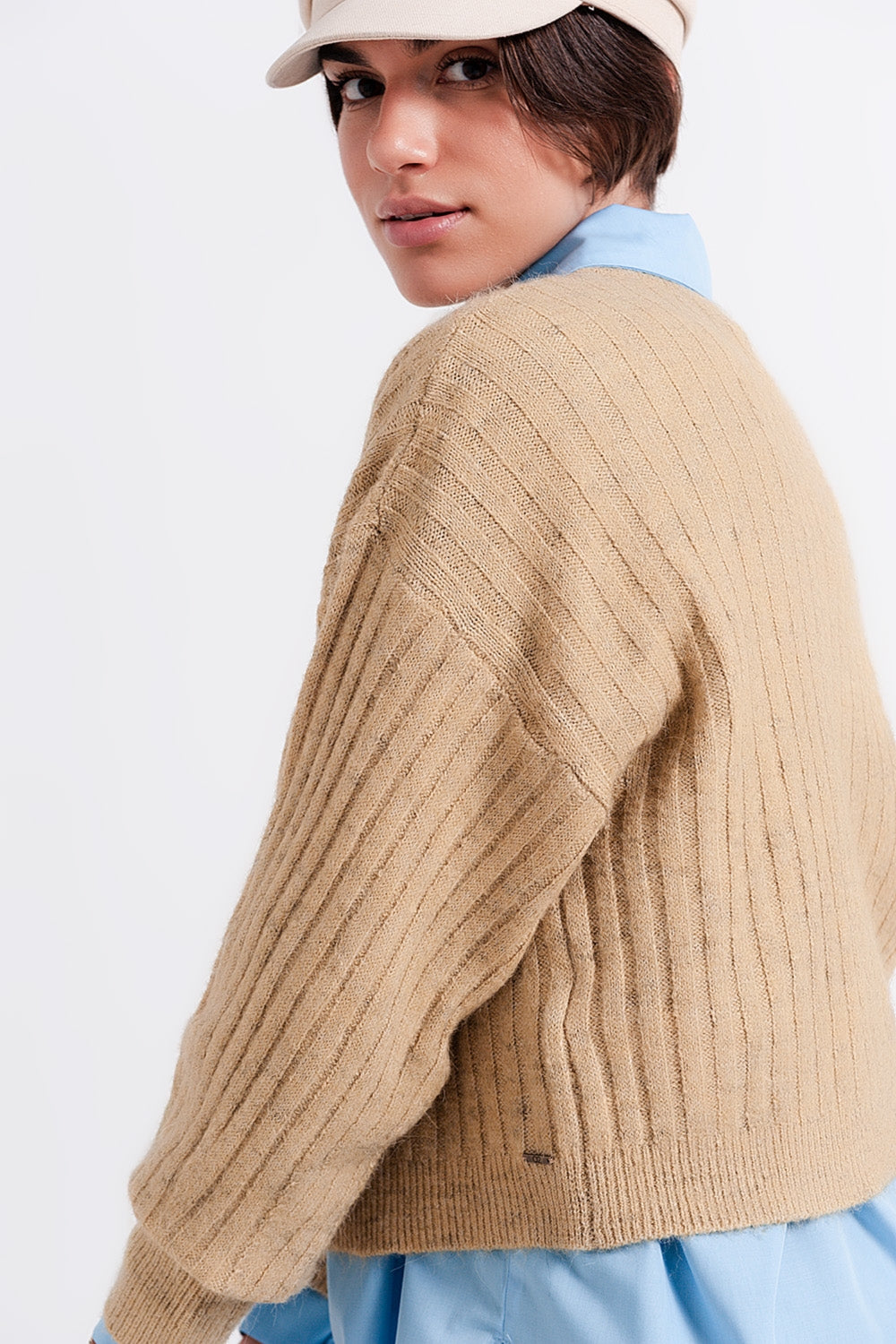 Jersey a rayas de canalé beige