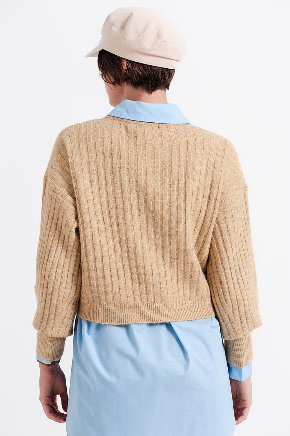 Jersey a rayas de canalé beige