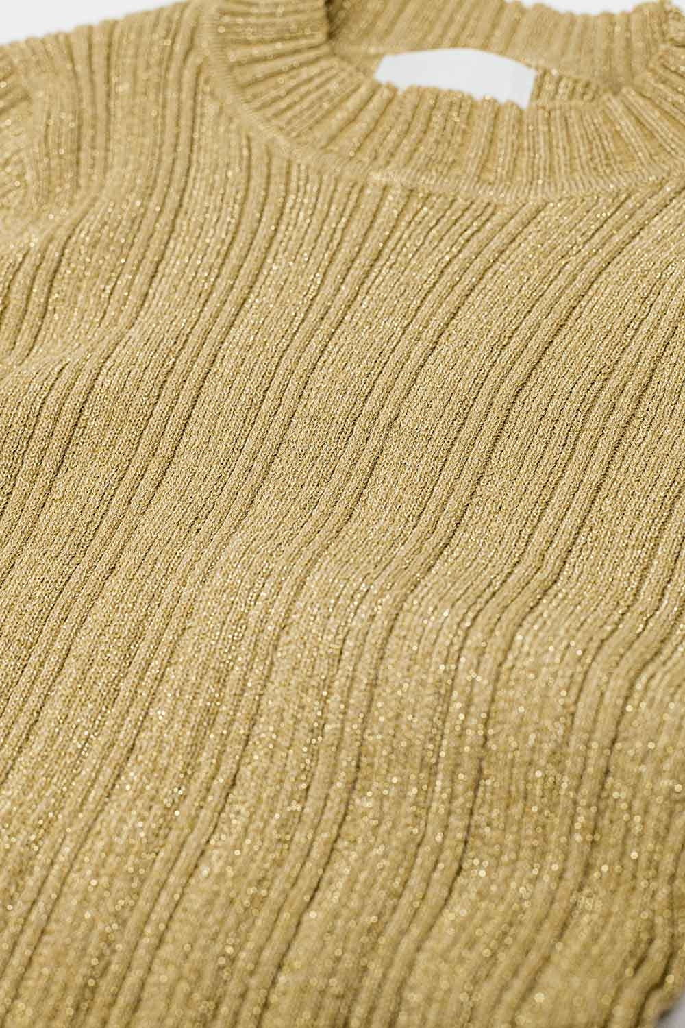Jersey ajustado de canalé en color beige con detalle de hilo plateado