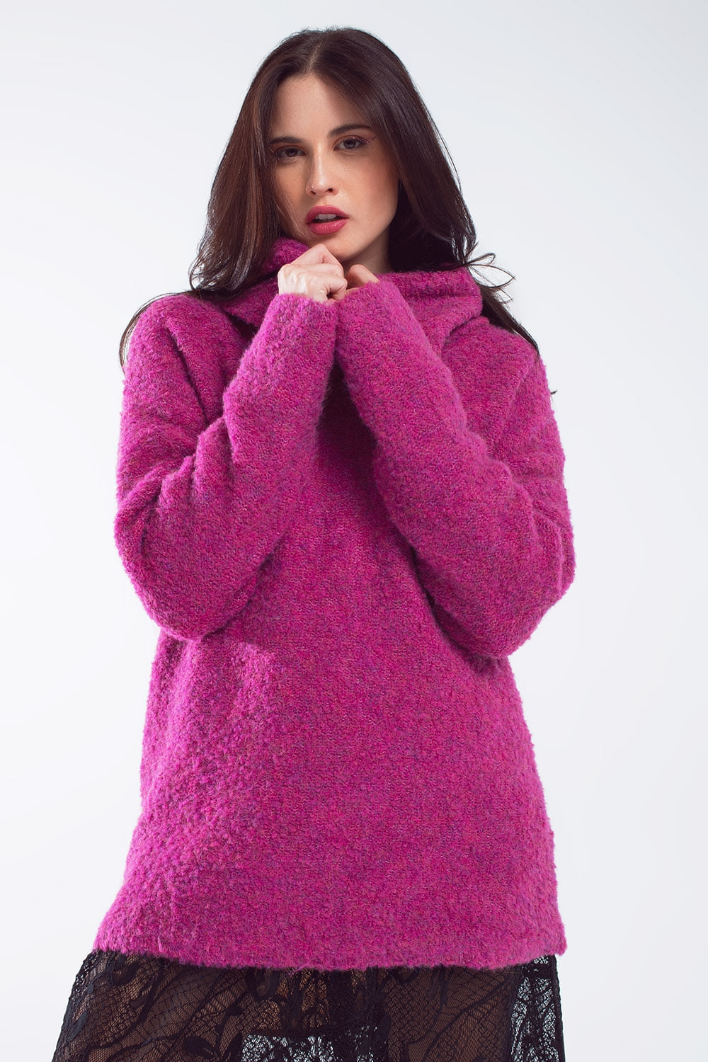 Jersey ancho con cuello bardot en magenta