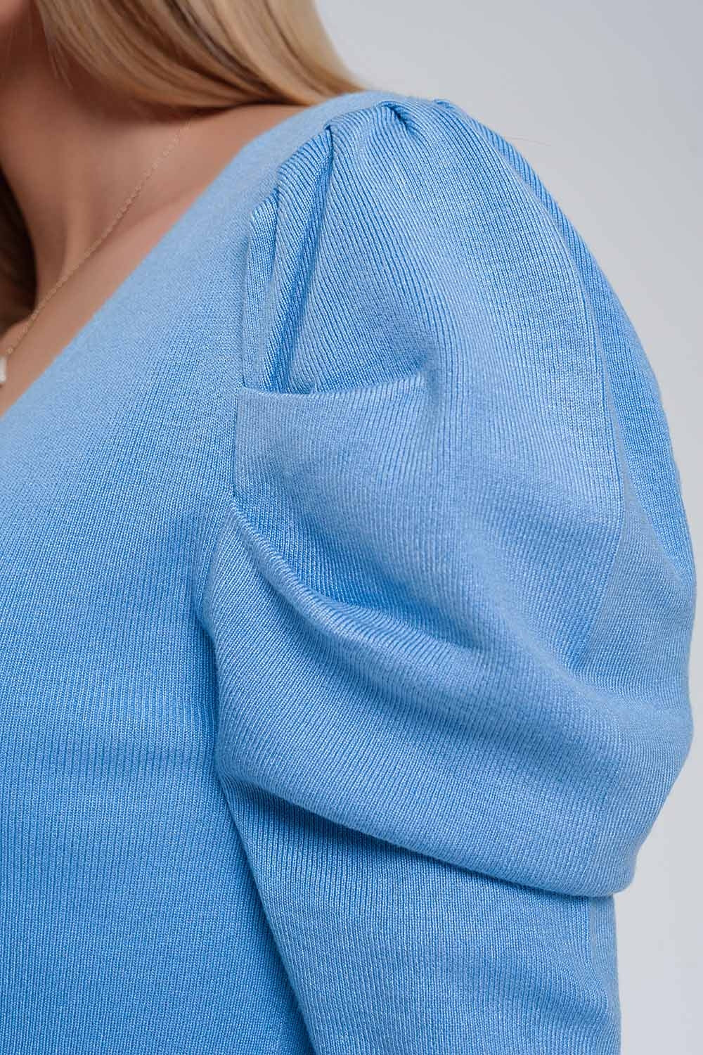 Jersey con manga corta abullonada en azul