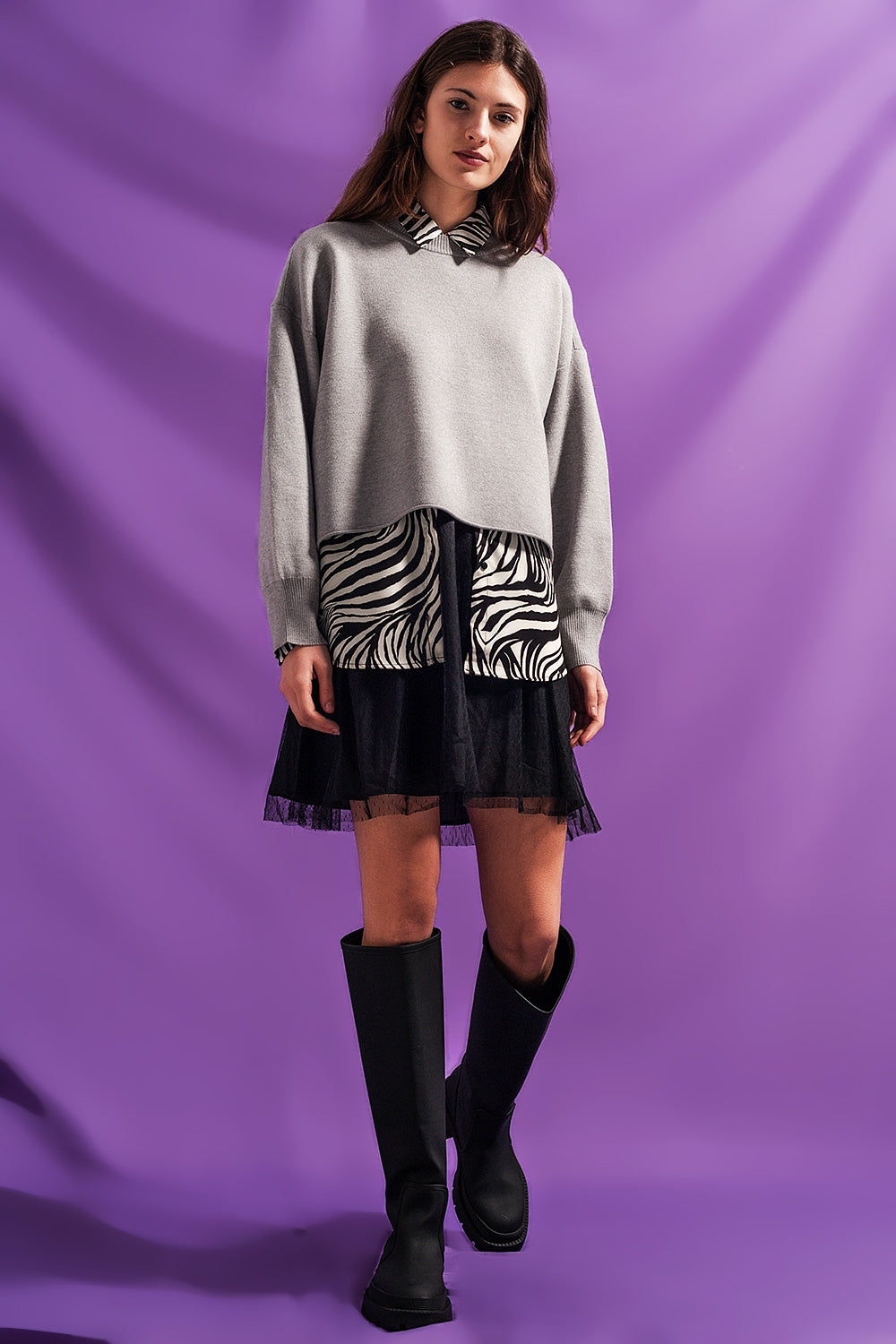 Jersey corto gris con mangas murciélago
