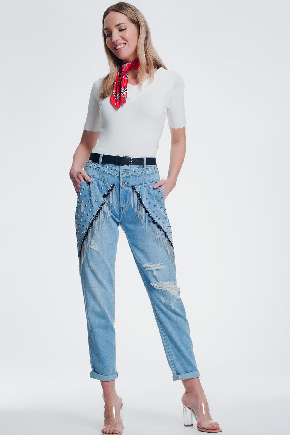 jersey crema con cuello v y manga corta