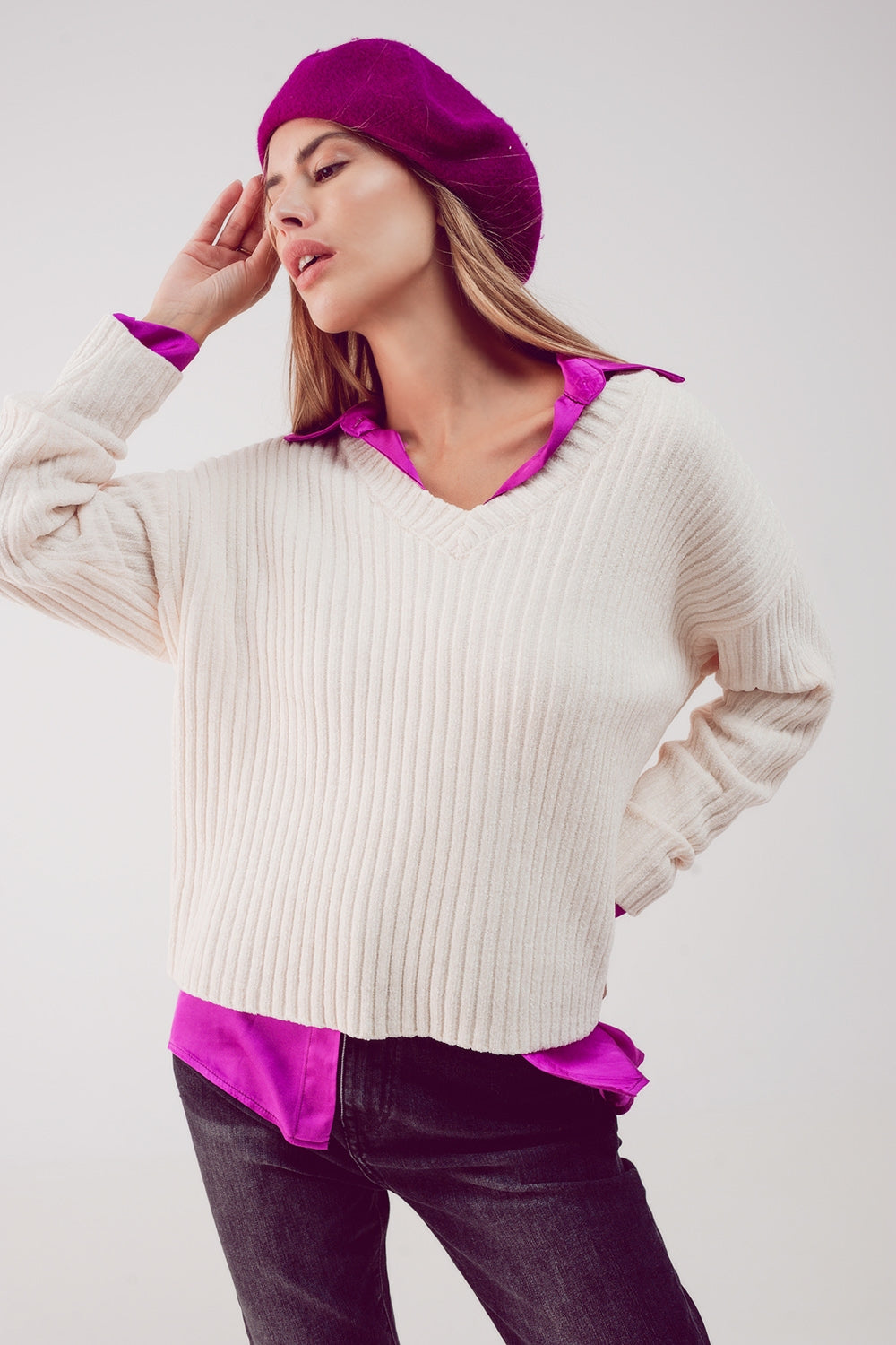 Jersey crema de punto de chenilla