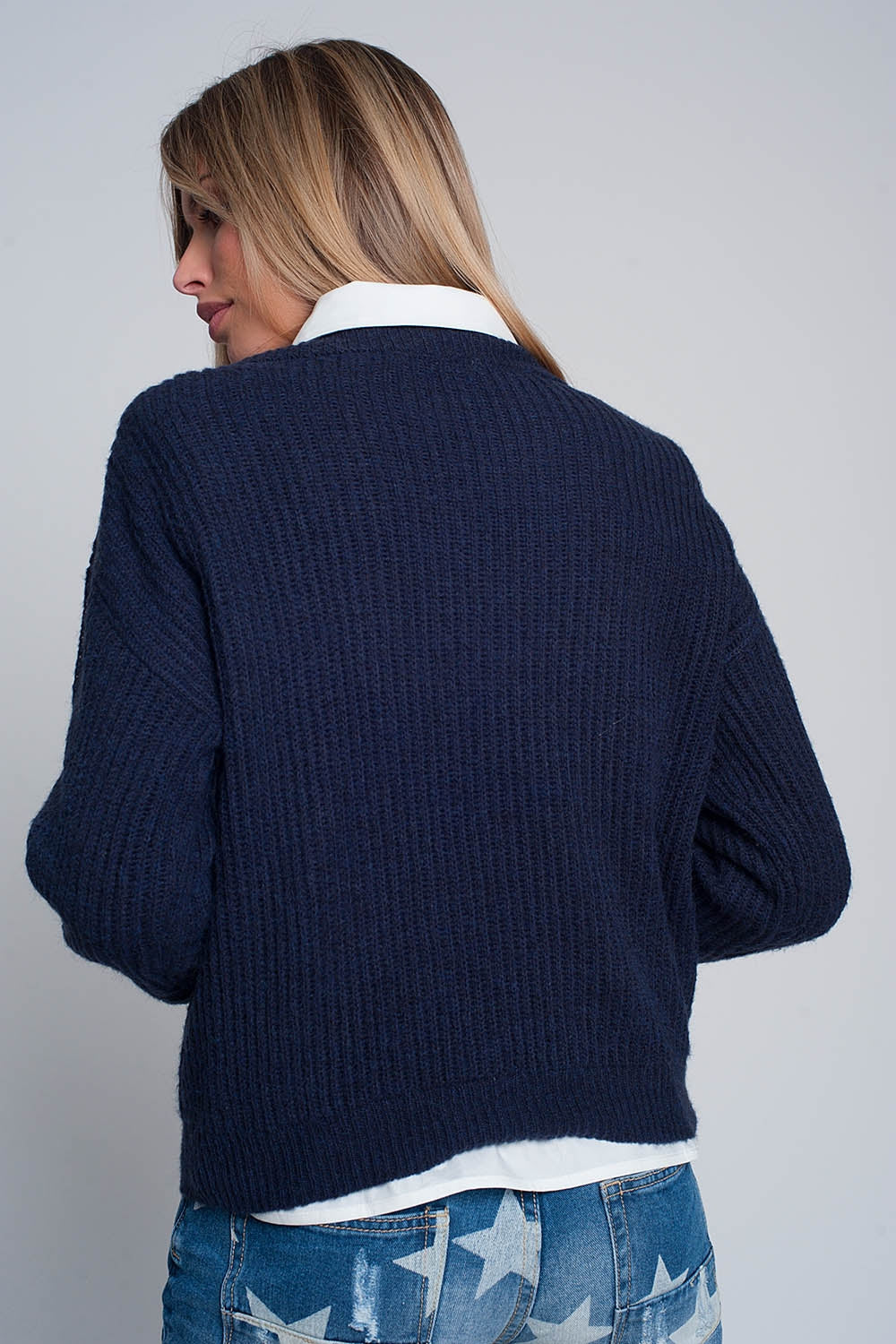 Jersey de canalé en azul marino