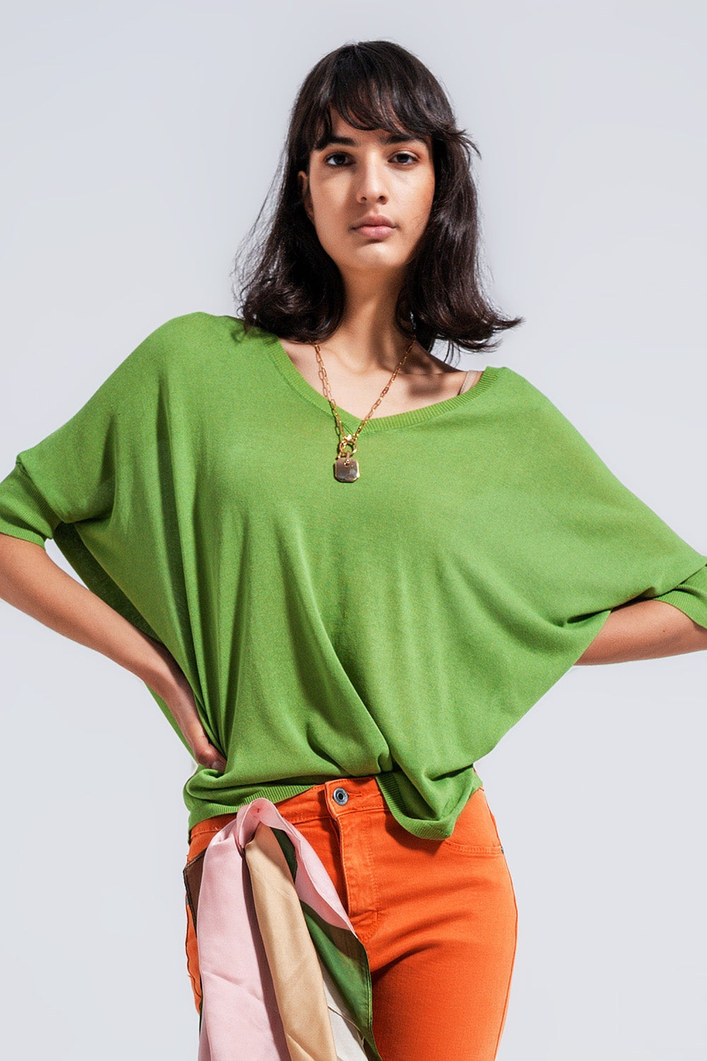 Jersey de corte cuadrado y manga corta en verde